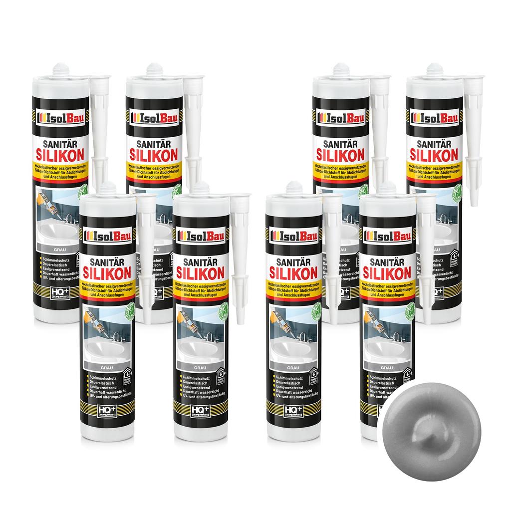 IsolBau Sanitary Silicone Gray Sanitär Silikon 8 x 300ml
