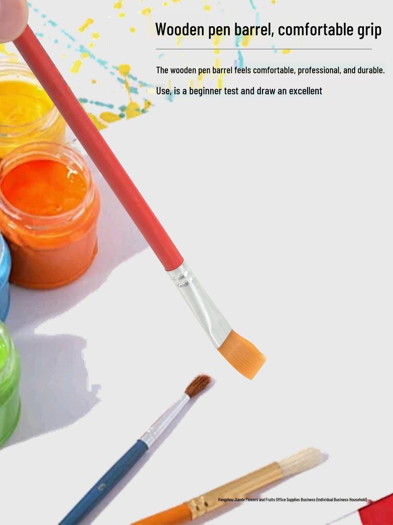 Red Handle Flat Nylon Brush Set for Oil, Acrylic, Watercolor & Gouache