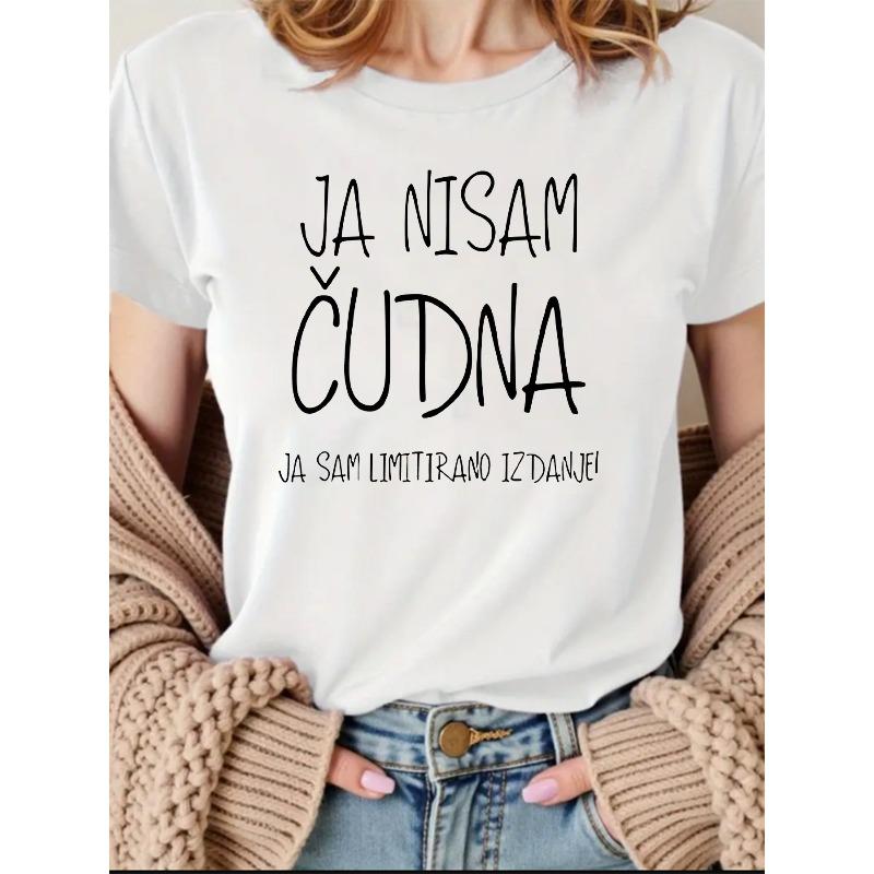 

Women s Fashion Round-neck Short-sleeve T-shirt, Printed with JA SAM LIMITIRANO IZDANJE! Design, Comfortable and Stylish for Daily Casual Wear S белый