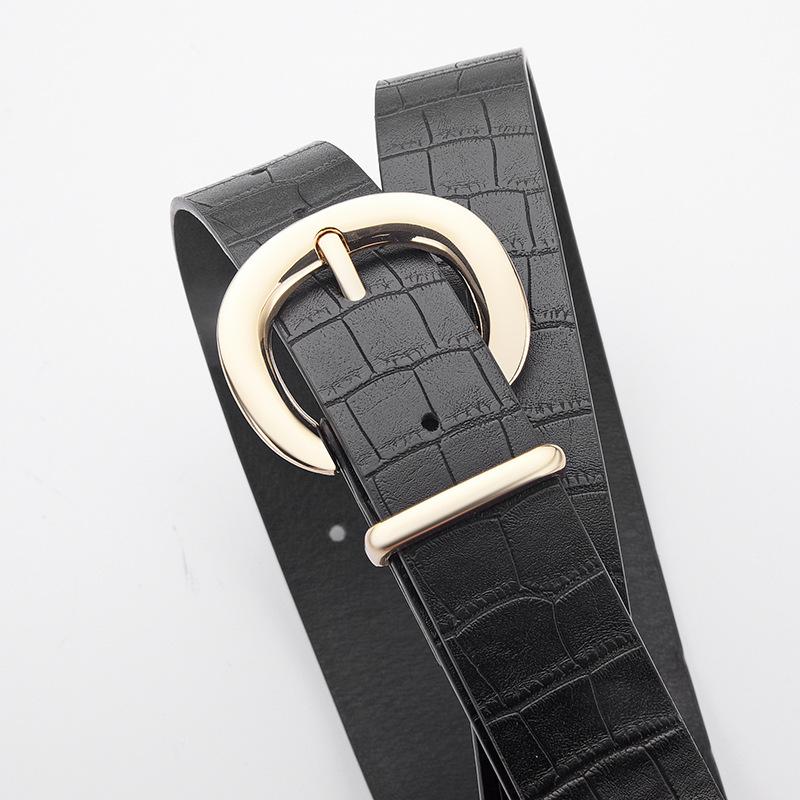 Fashionable Alligator Pattern Belts for Woman 105cm Durable PU Gold Color Buckle Belts Woman's Jeans Belts