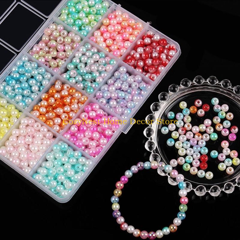 92MF 1200Pcs Colored Pearls Beads for Craft Decoration 6MM Imitation Pearls ABS Beads for Craft Jewelry Making Bridals Dress