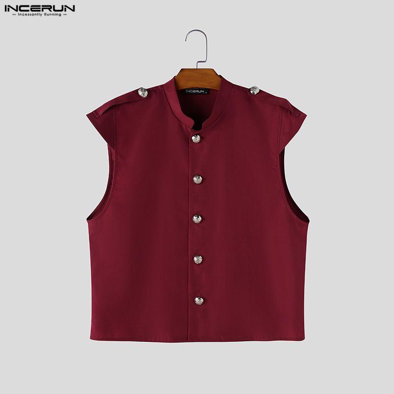 INCERUN Men Summer Sleeveless Buttons Casual Fitted Short Tank Tops Waistcoat