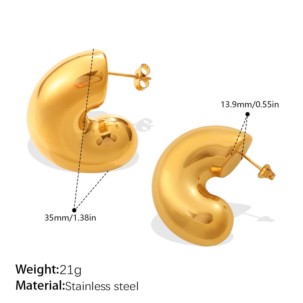 Stylish Personalized Half-Round C-Shape Stainless Steel Earrings with Bright Surface