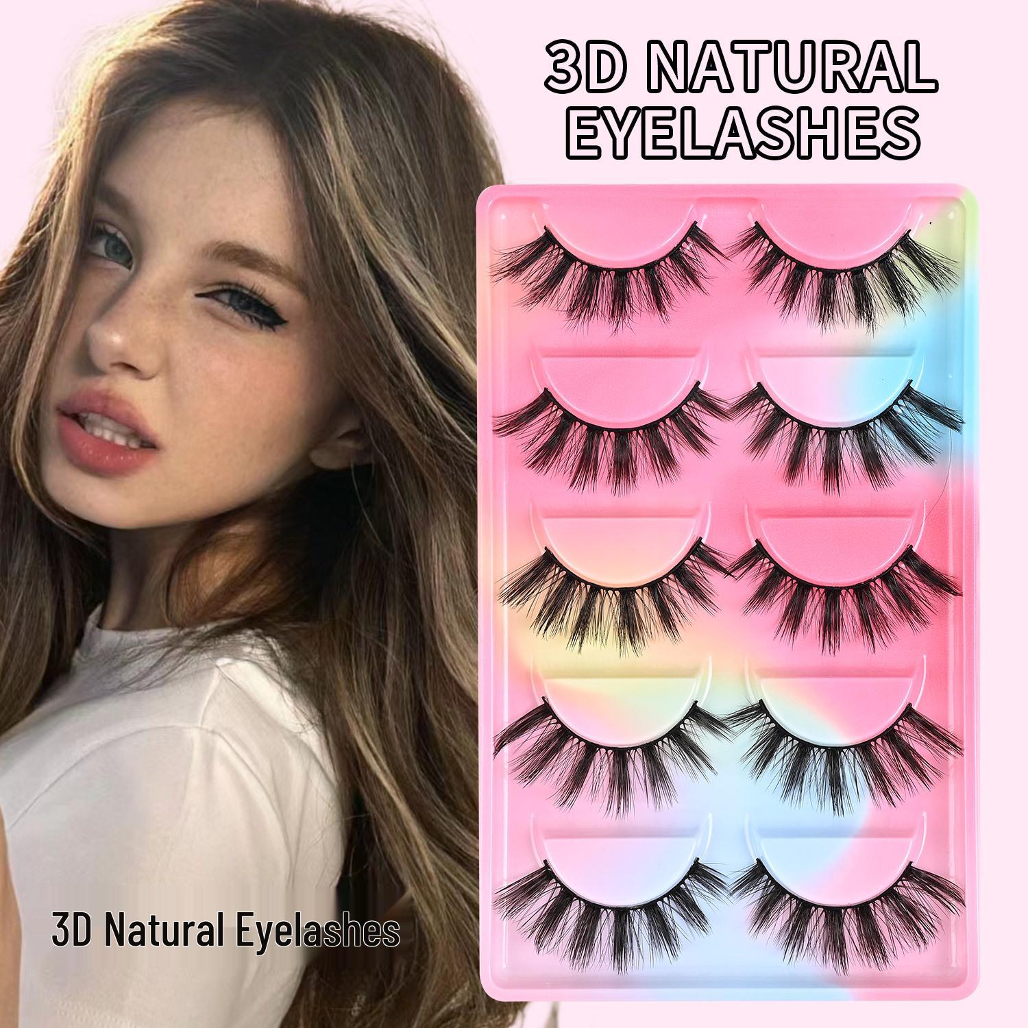 

Natural 3D False Eyelashes - 5 Pairs for Enhanced, Soft, Long Lashes