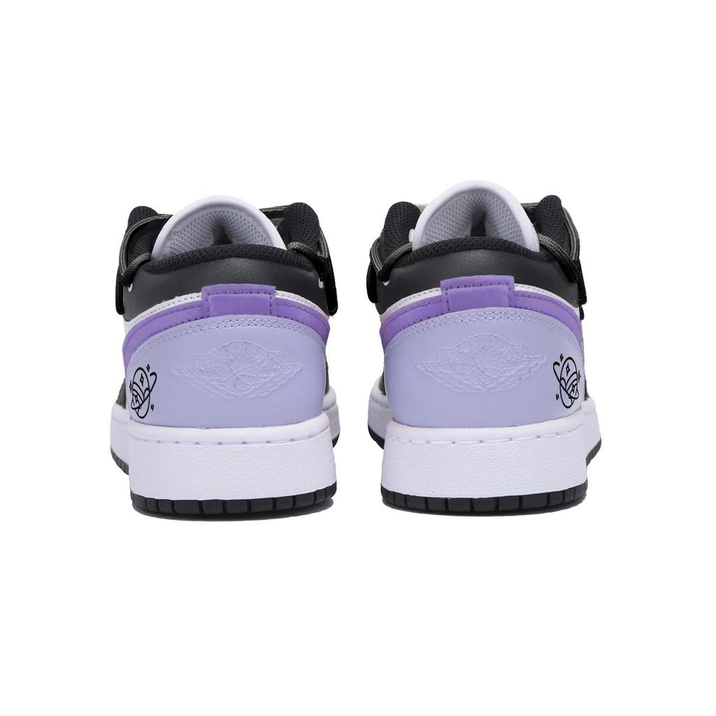 Jordan Air Jordan 1 Slip Resistant Abrasion Resistant Low top Vintage Basketball Shoes Men's Black White Purple 553558-131(Team85-)