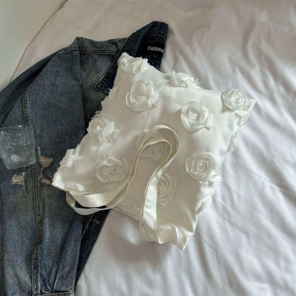 Lightweight Flower Tote Bag Large Capacity Nylon Cloth Handbag Casual Canvas Bag Vacation