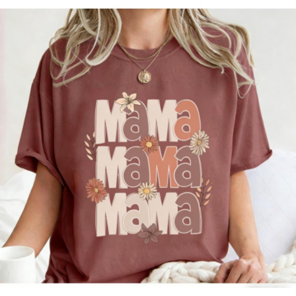 Fashion Funny Flower Leopard Mama Letter Print Women's Short Sleeves T-Shirt Loose Casual Summer Outdoor Street Women's Tees Tops