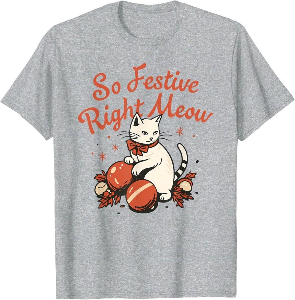 Такой Праздничный Прямо Мяу Смешная Рождественская Футболка Санты 3XL