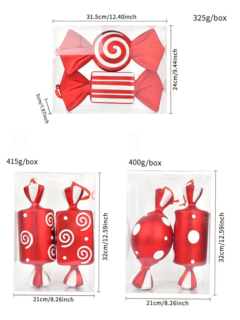 Vánoční dekorace 30cm červené cukroví rekvizity ozdoby na vánoční stromek, sada 2 kusů