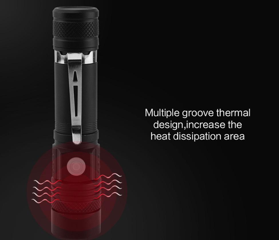 T6 Rechargeable USB High-Power LED Flashlight with Telescopic Zoom for Outdoor Use