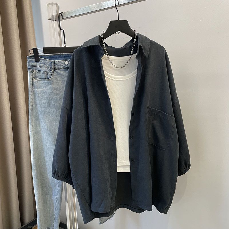 Loose and Casual Oversized Cardigan Shirt for Women, Spring and Autumn Hong Kong Style with Big Size and Relaxed Fit