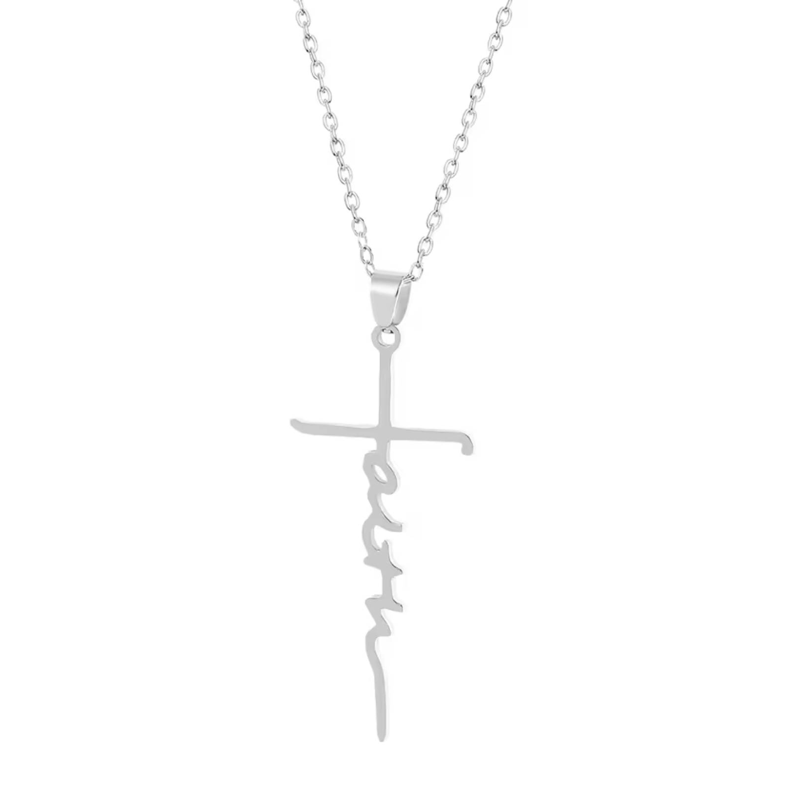 Faith Letter Cross Pendant Necklace for Women Men Christian Stainless Steel Jewelry Gifts