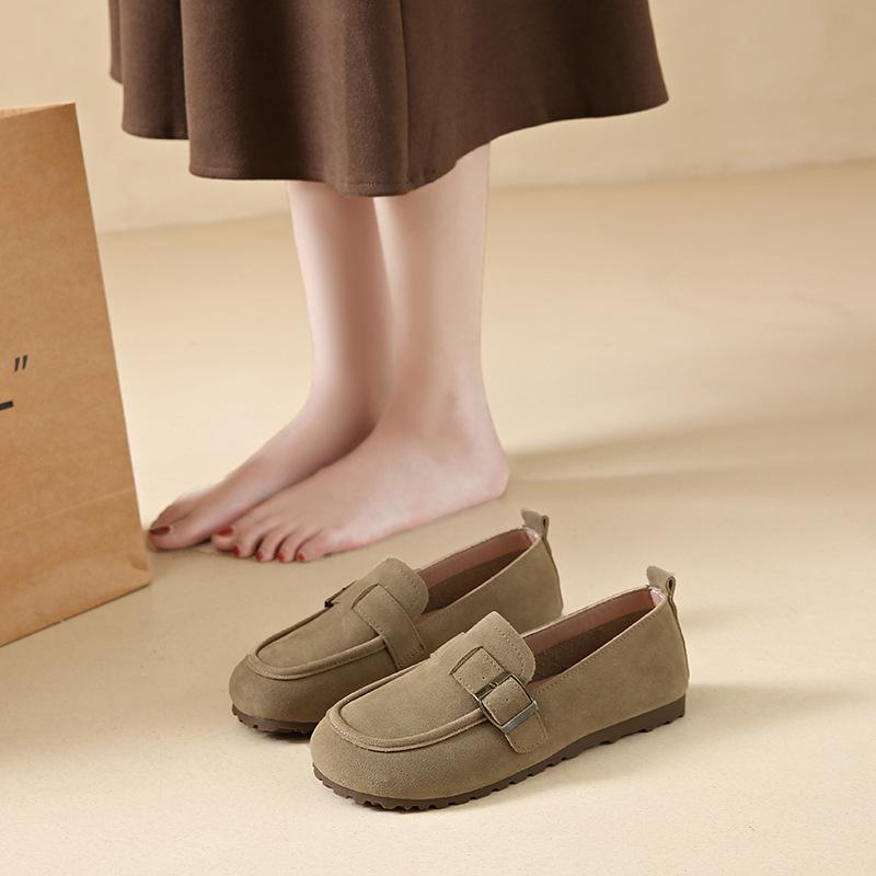 One-pedal shallow single shoes female 2025 autumn new fairy style evening niche design flat single shoes Doudou shoes