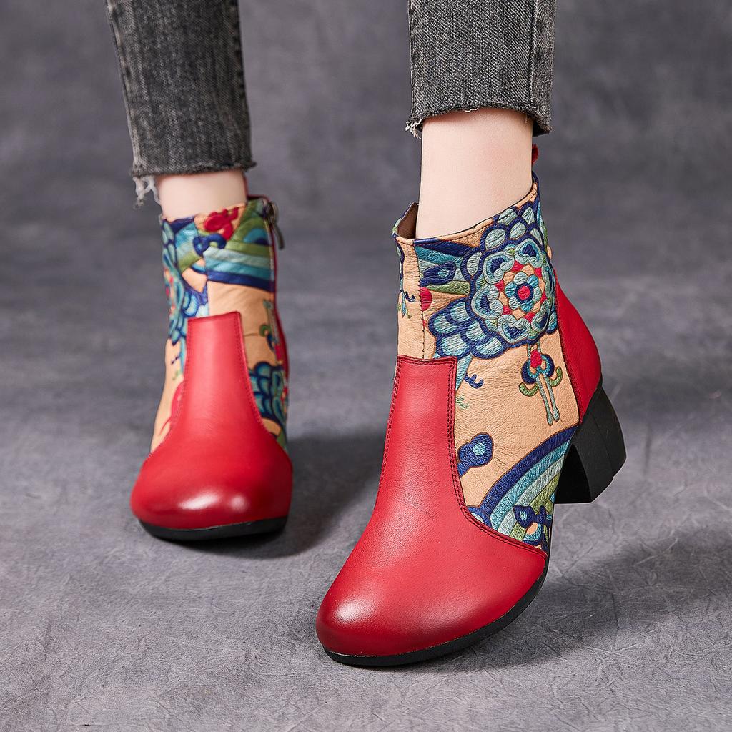 GKTINOO Winter Warm Fur Genuine Leather High Heels Ankle Boots For Women Boots Side Zipper Soft Comfort Personality Botas