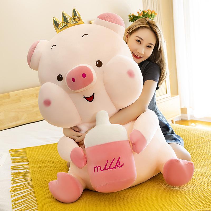 Large Cartoon Pig Baby Bottle Rag Doll Plush Pillow