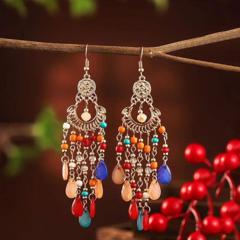 Bohemian Long Tassel Earrings For Women Bead Handmade Tassel Earrings Boho Gold Color Drop Dangle Jewelry Boucle Oreille Femme