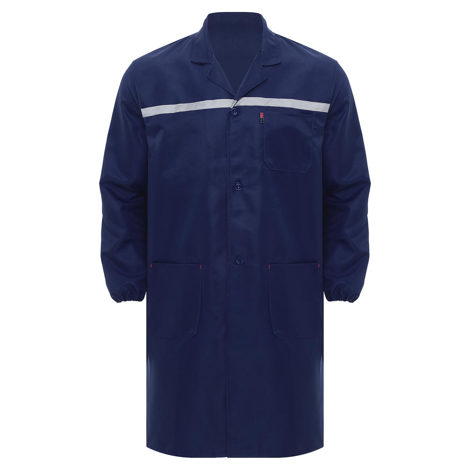 

Unisex Workshop Uniform Long Sleeve Button Up Coverall Reflective Strips Pockets Workwear Wear Resistant Coat 3XL