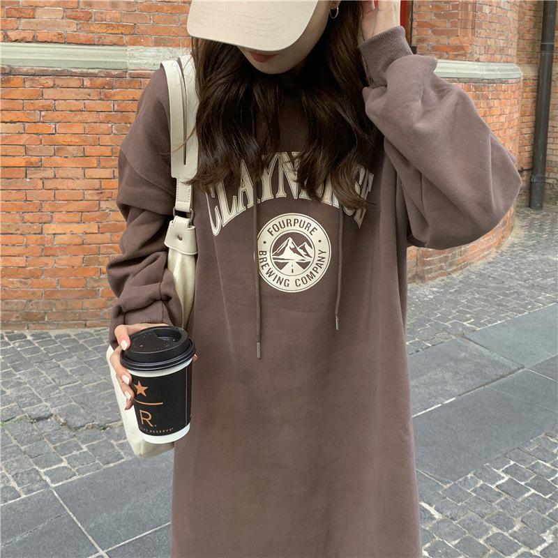 Korean Style Fleece-Lined Hooded Over-Knee Sweatshirt Coat - Plus Size Women's Autumn/Winter 2025 Collection