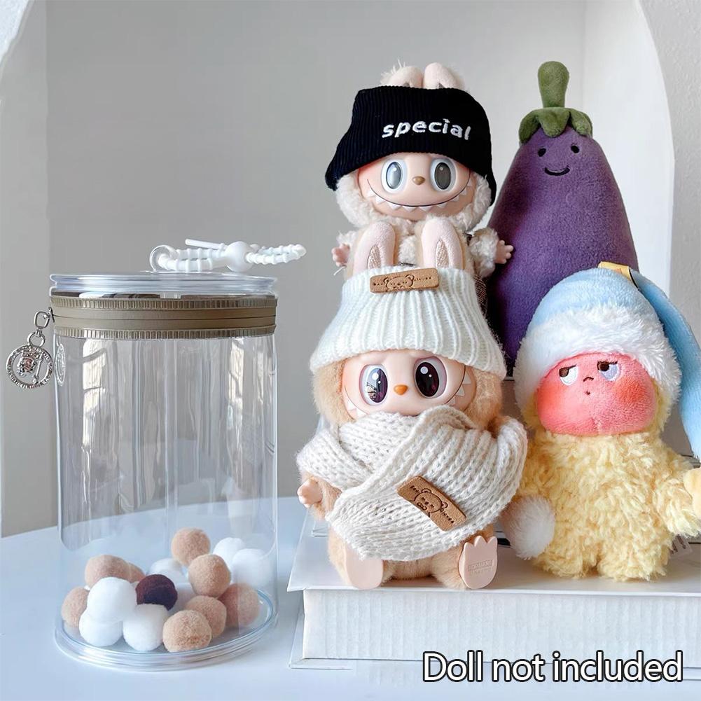 Pro 17cm Labubu V1/V2/V3 Průhledný válcovitý úložný vak na panenky Přenosný prachotěsný organizér pro plyšové panenky