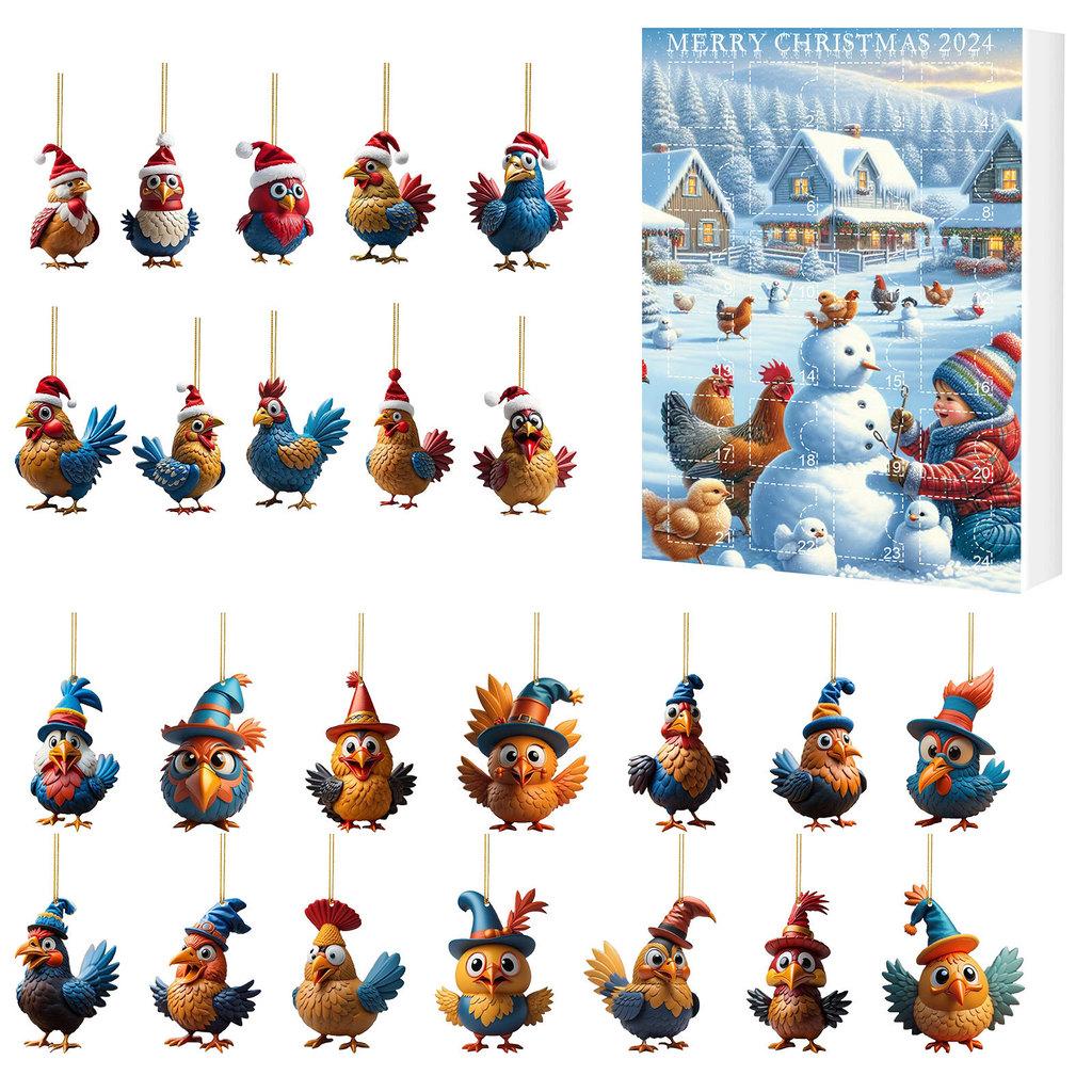 Christmas Blind Box Countdown Calendar With Acrylic Rooster Ornaments For Holiday Decor And Gift Giving