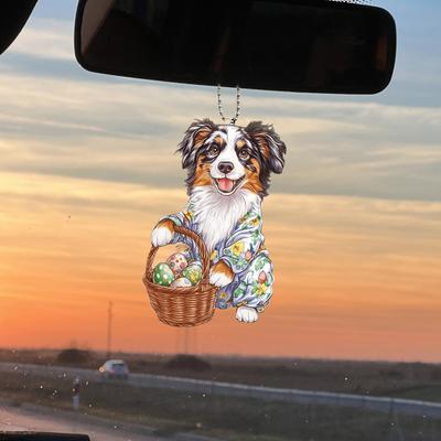 Easter Dog Car Hanging Ornament Acrylic 2D Flat Dog Pendant Colorful Animal Puppy