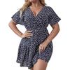 2025 European & American Plus Size V-neck Ruffle Wrap Dress for Women