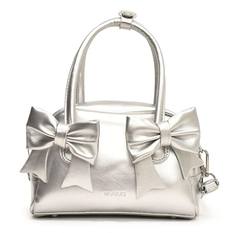 

Foreign Spice Girl Ballet Bow Handbag Women s 2025 New Fashion PU Crossbody Shoulder Bag серебряный