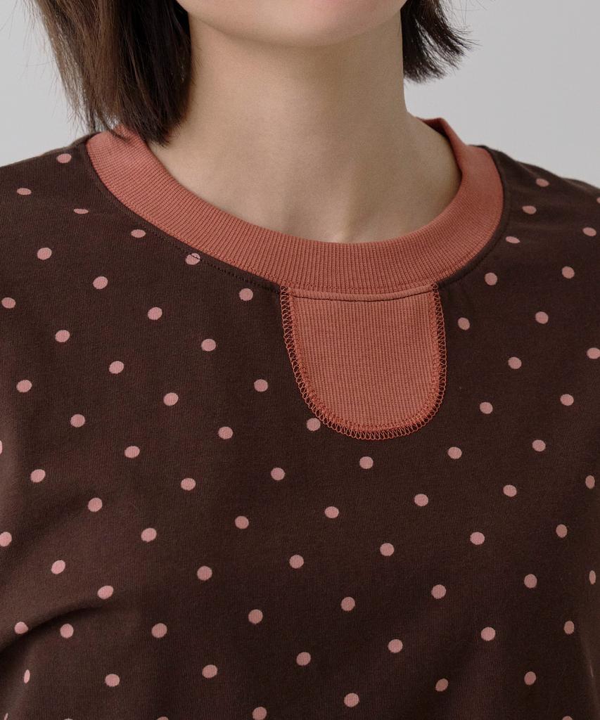 Sayu Dot Ringer Loose Fit Long Sleeve T-Shirt Brown