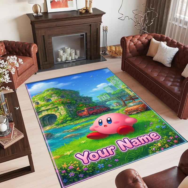 Personalized Crystal Velvet Carpet Custom Name Text,Kirby Anti Slip Area Rug For Home Decoration