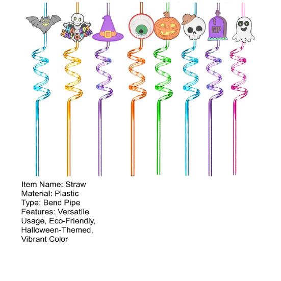 8Pcs Halloween Reusable Drinking Straws Children Spiral Beverage Straw for Hot Cold