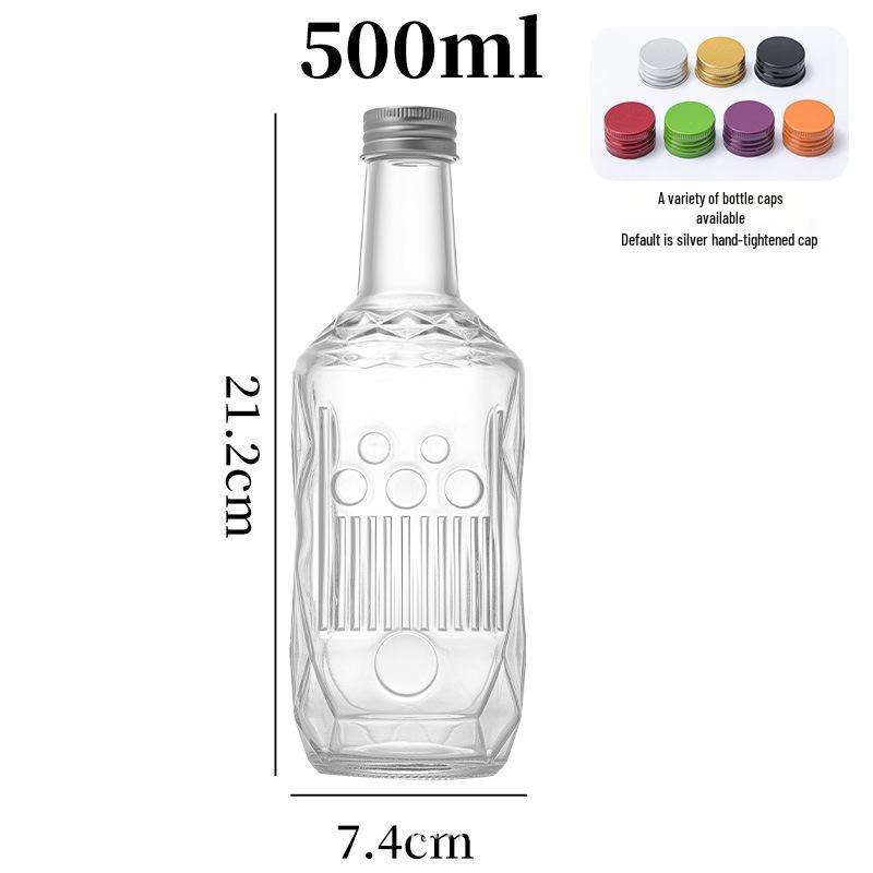 Five-Ring Embossed Glass Beverage Bottle with Screw Cap for Milk Tea or Home Brewing