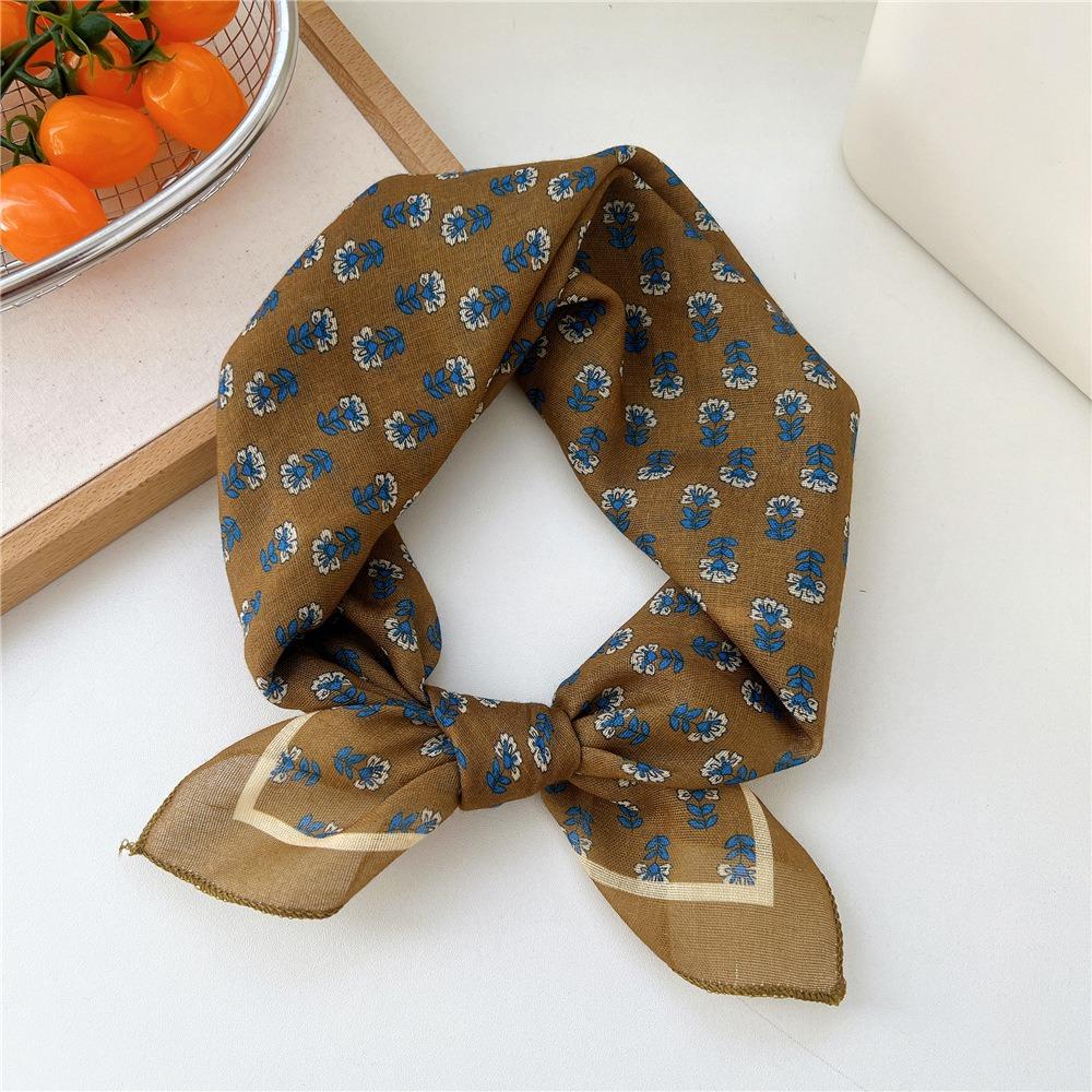 Fashion Floral Print Square Scarf Soft Handkerchief Women Hair Scarf Cotton Linen Head Scarfs Ladies Neck Scarves Summer Autumn