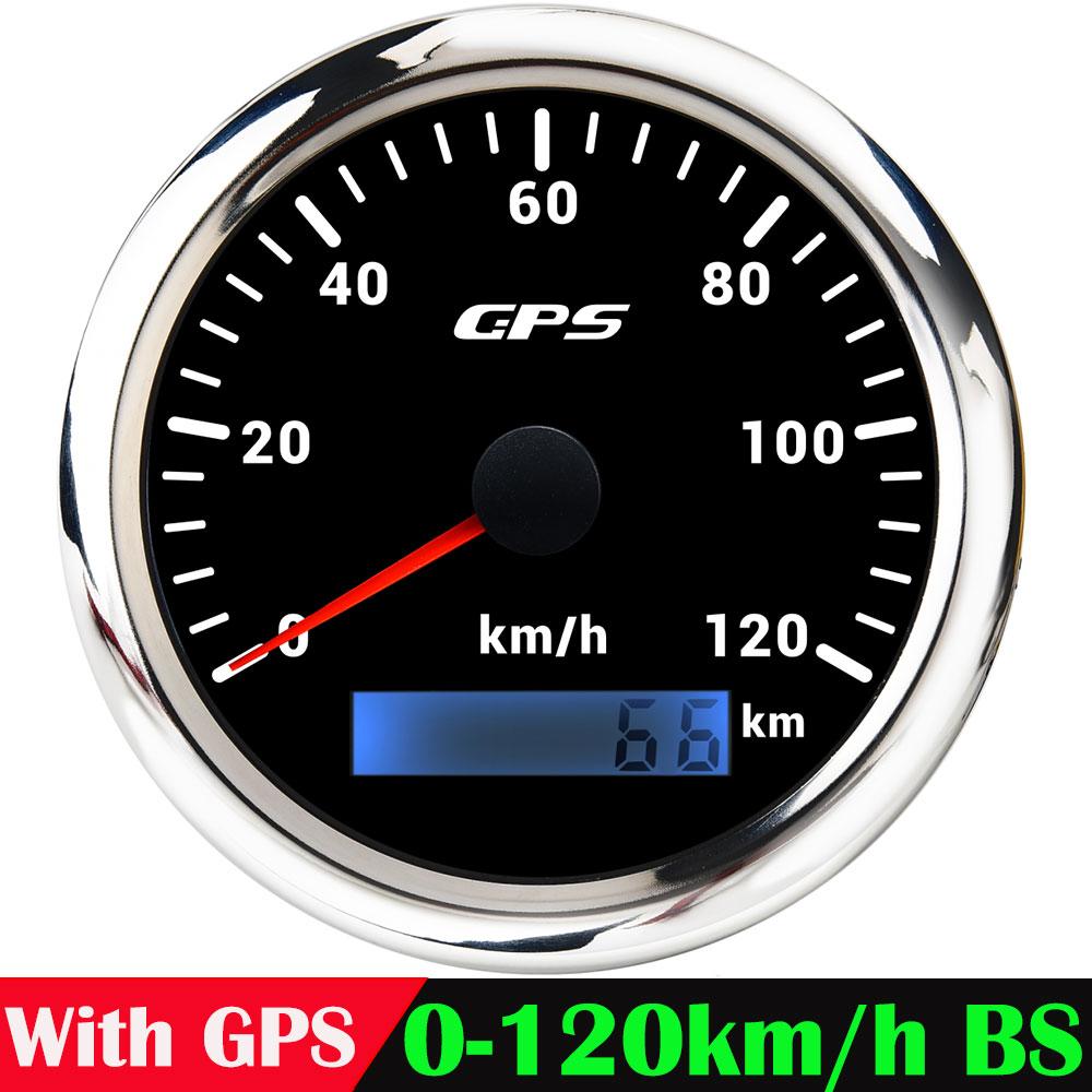 A 85MM GPS Speedometer For Motorcycle Marine Boat 30~200 Kmh Boat Car Truck Speed Gauge Meter With GPS Antenna 7 Color Backlight 0-120KMH BS