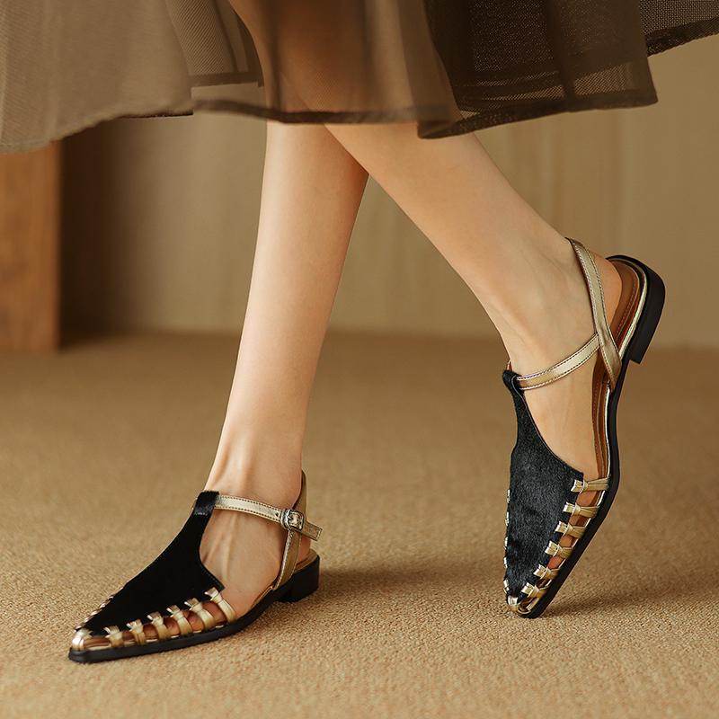 Fashion NEW Summer Women Sandals Genuine Leather Shoes for Women Cover Toe Slingback Sandals Pointed Toe Strange Heel Designer Sandals