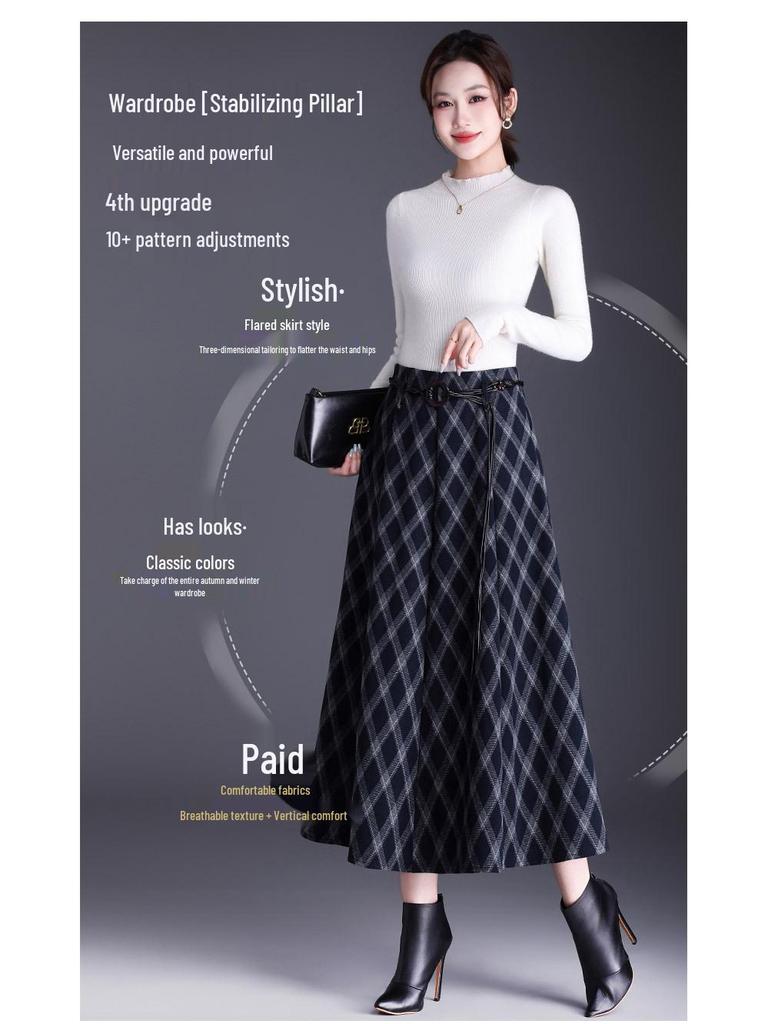 Plaid Pleated A-Line Skirt, Winter 2025 High-Waisted Slimming Style