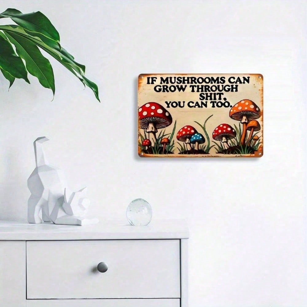 Funny Mushroom Metal Wall Sign Vintage Home Decor Gift for Garden Office Cafe Halloween Housewarming