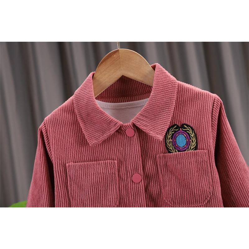 Kids Corduroy 3-Piece Clothing Set Boys Cartoon Print Tee Jacket Pants Casual Outfit For Toddlers