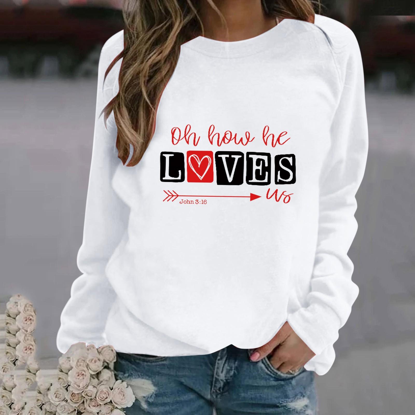 

Женский модный пуловер с длинными рукавами и принтом ко Дню святого Валентина S белый