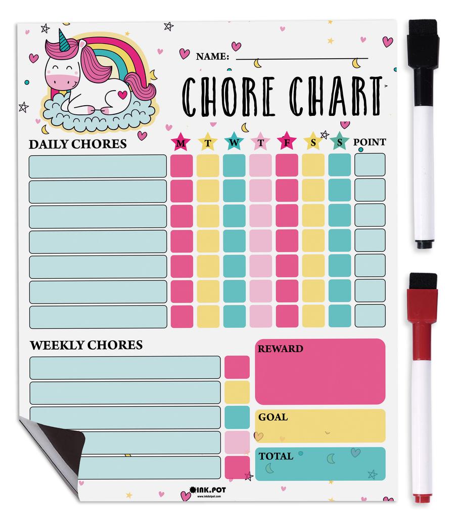 Inkdotpot Magnetic Dry Erase Weekly  Daily Chore Chart Schedule Board for Kids Chores Reward Chart,Good Behavior Chart