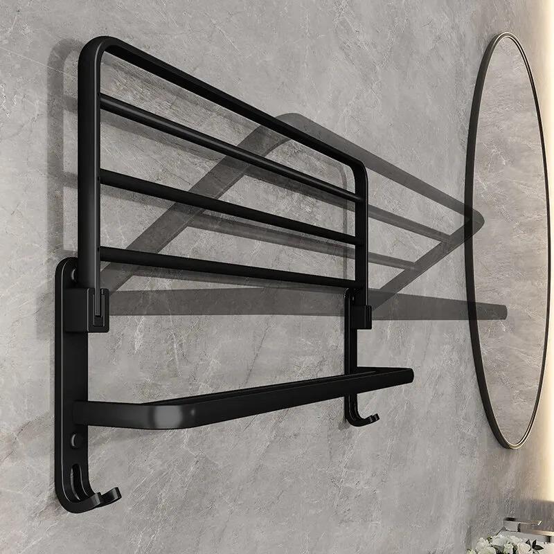 Matte Black 40CM Folding Holder With Hook Towel Holder Wall Mount AluminumTowel Rack