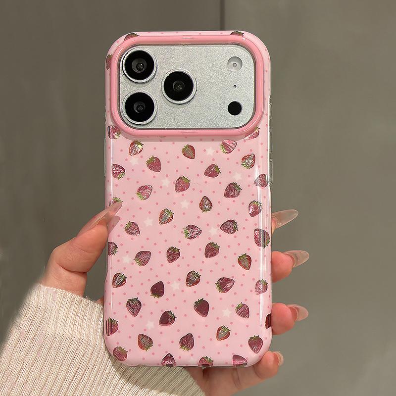 Ins Sweet Cute Bling Pink Strawberry Shockproof Phone Case For For Iphone 13 14 1 16 17 Pro Max Hard IMD TPU Back Cover
