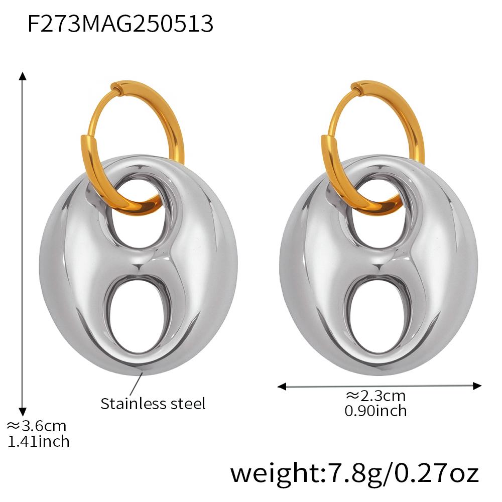 Stainless Steel Chunky Earrings For Women 18k Gold Plated Waterproof Non Tarnish Women's Coffee Bean Shaped Dangle Hoop Earring