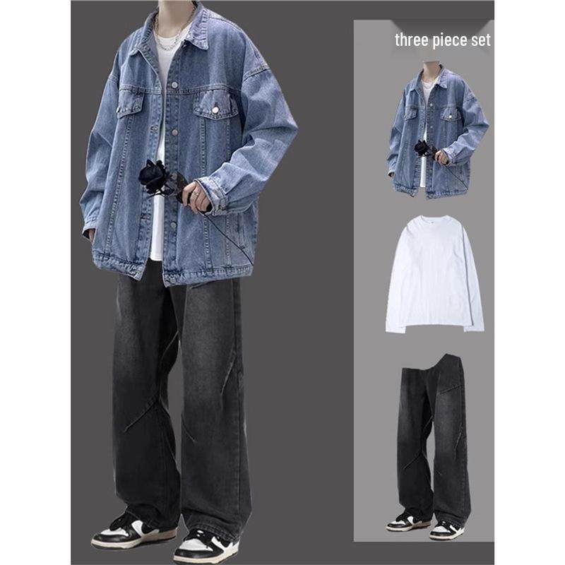Men's Retro Denim Jacket - Trendy Spring & Autumn Casual Workwear Set for Teens