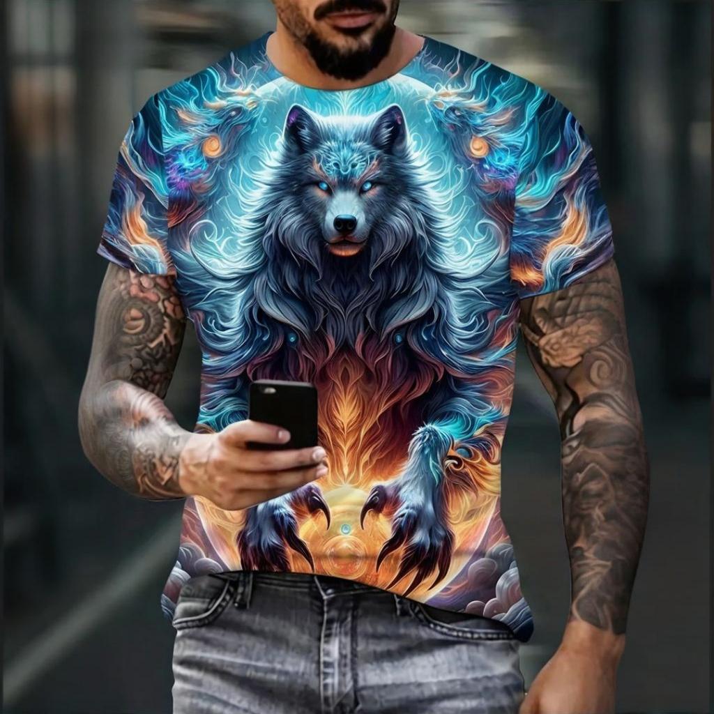 Summer New Men's T-shirt Fashionable Comfortable 3D Animal Printed Loose Versatile Round Neck Large Size Short Sleeve T-shirt