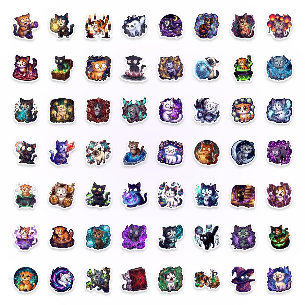 50 Cartoon Fantasy Cat Stickers Luggage Computer Stickers Diy Holiday Decorative Stickers