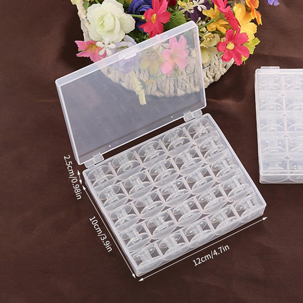 25 pezzi Set di bobine per filo inferiore per macchina da cucire domestica Accessori per cucire Bobine di plastica trasparente con scatola di immagazzinaggio per Brother Janome S