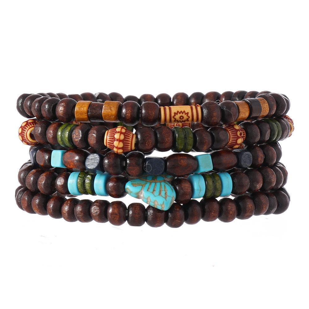 

Xi Yin Wood Bead Multi-piece Men s Elastic Bracelet Set