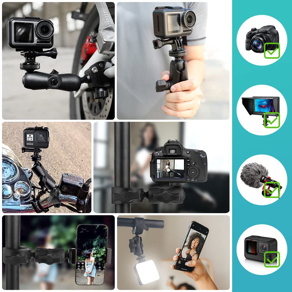 Clip-Halterung für Motorrad Super verstellbar GoPro Tragbare Kamera Schraube Kompatibel mit LCD Action Spiegellosen Digitalkameras und Camcordern Kameras, Klemme,