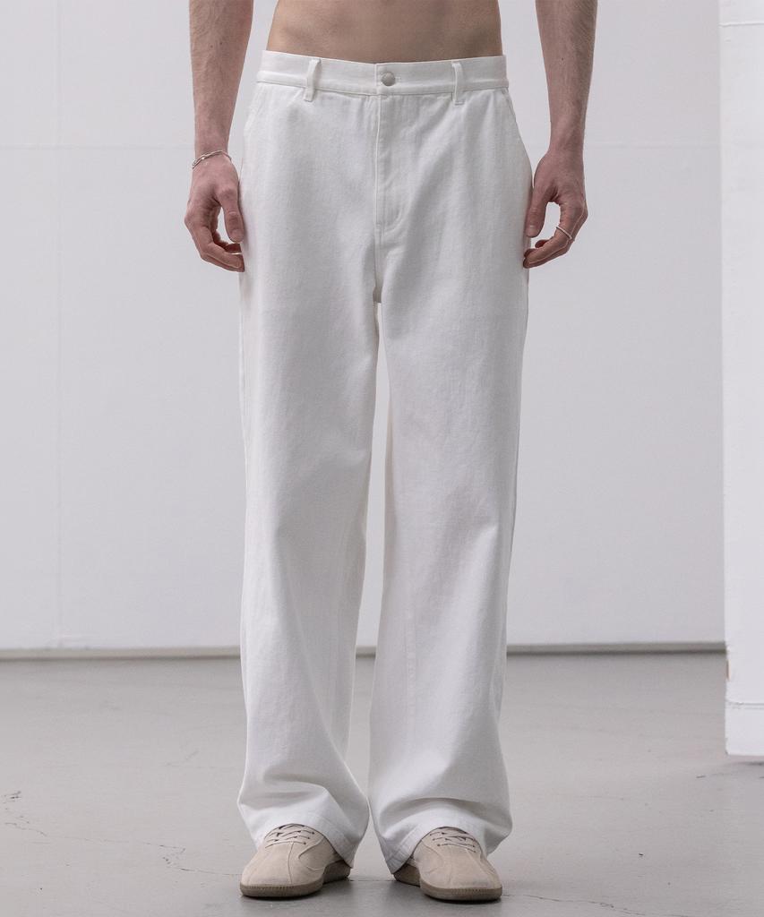 Dekkoloso Twill Cotton Semi-Wide Pants [White]