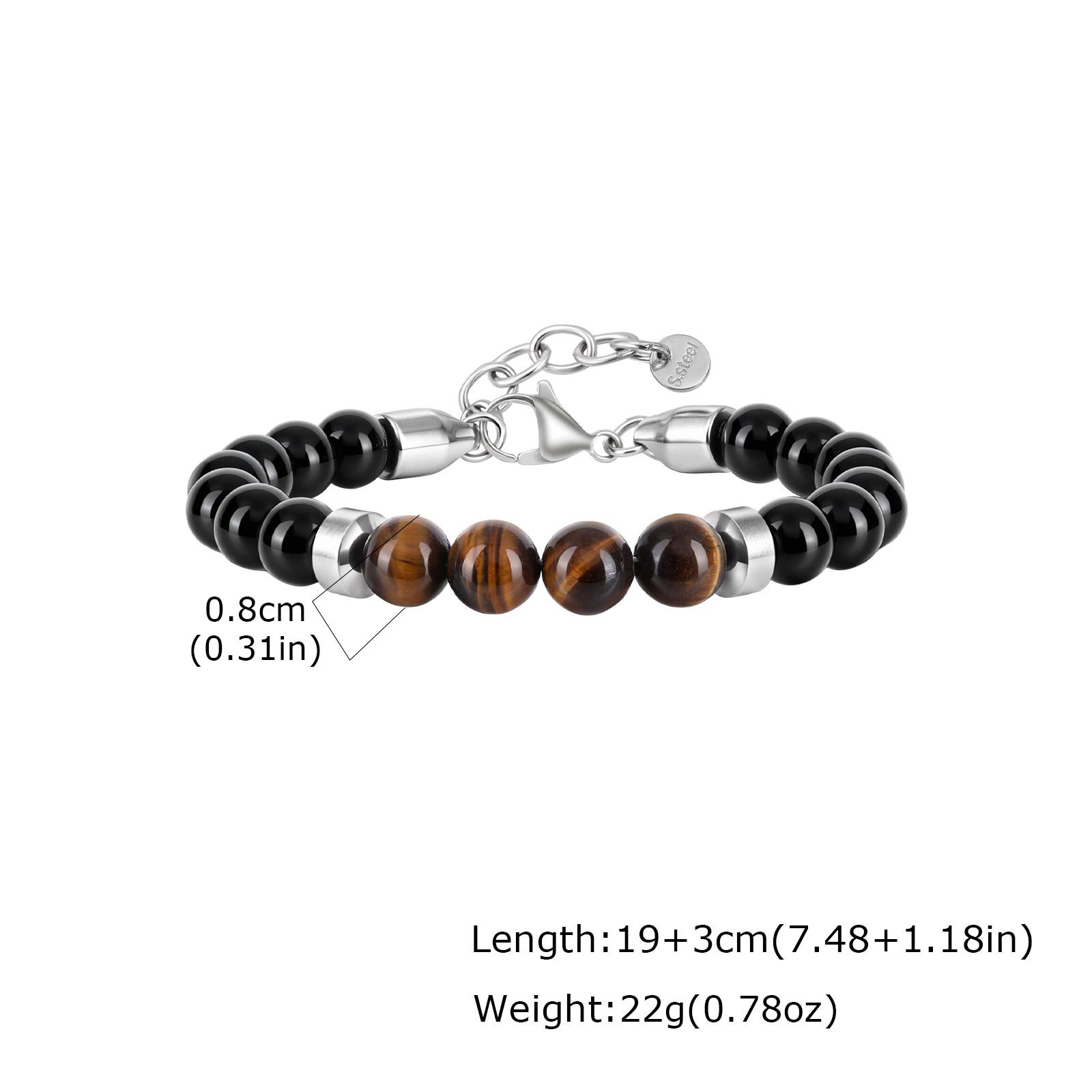 

Vnox Tiger Eye Stone Beaded Bracelet for Men, Stainless Steel Spacer 8mm Beads Adjustable 19-22cm Wristband Trendy Jewelry Gift